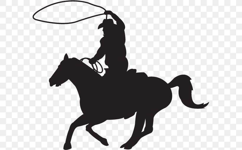 Calf Roping Team Roping Rodeo Cowboy Silhouette, PNG, 600x508px, Calf Roping, Black And White, Bridle, Cowboy, Decal Download Free