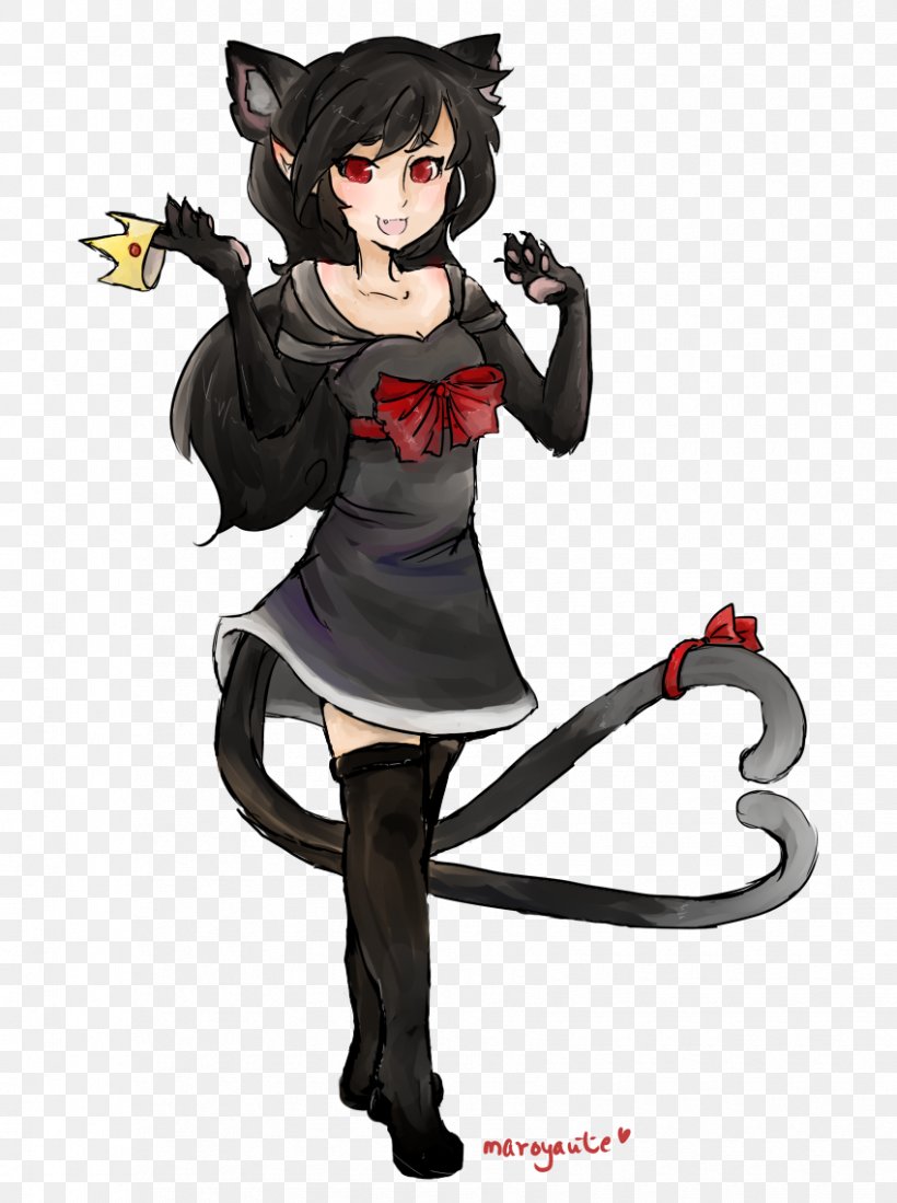 Demon Cat Cartoon Black Hair, PNG, 850x1140px, Watercolor, Cartoon, Flower, Frame, Heart Download Free