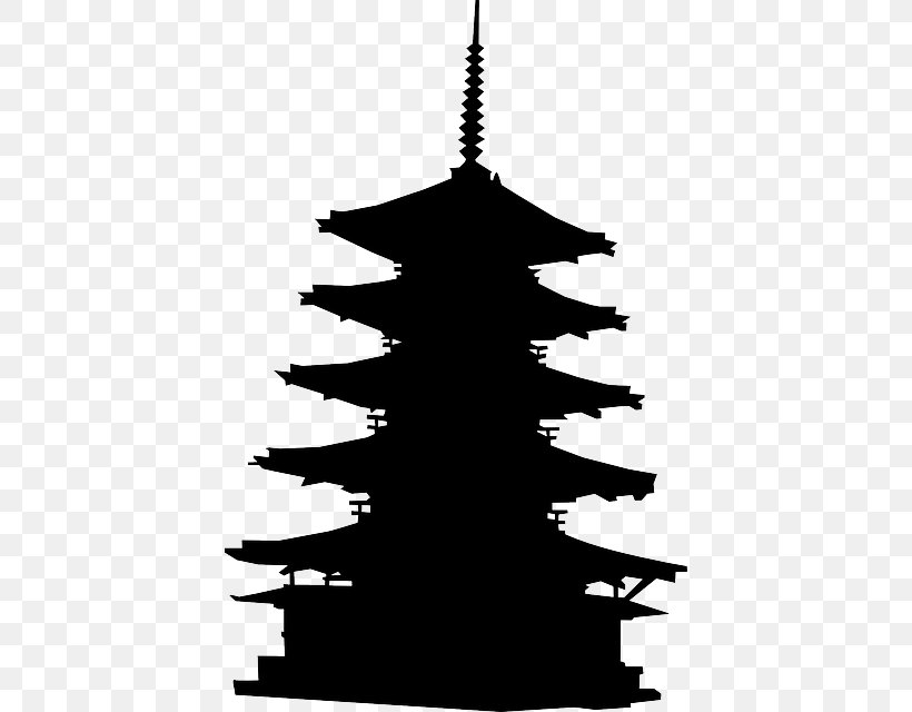 Pagoda Clip Art, PNG, 416x640px, Pagoda, Black And White, Christmas Tree, Conifer, Drawing Download Free