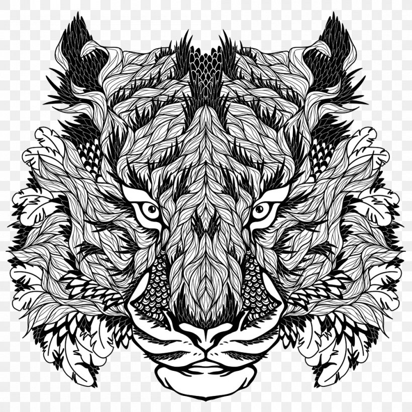 White Tiger Euclidean Vector Tattoo Illustration, PNG, 1000x1000px, Tiger, Art, Big Cats, Black And White, Carnivoran Download Free