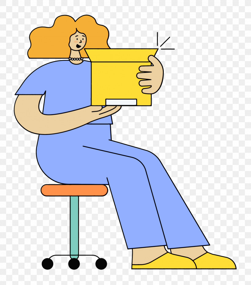 Chair Furniture Cartoon Yellow Text, PNG, 2196x2500px, Sitting, Behavior, Cartoon, Cartoon People, Chair Download Free