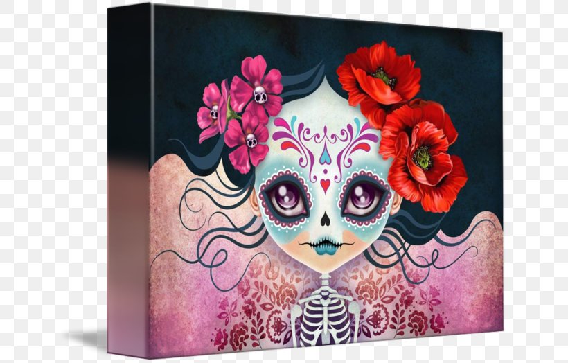 La Calavera Catrina Day Of The Dead Skull Mexican Cuisine, PNG, 650x524px, Calavera, Art, Candy, Canvas, Canvas Print Download Free