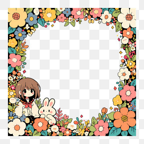 Cute Floral Square Photo Frame PNG