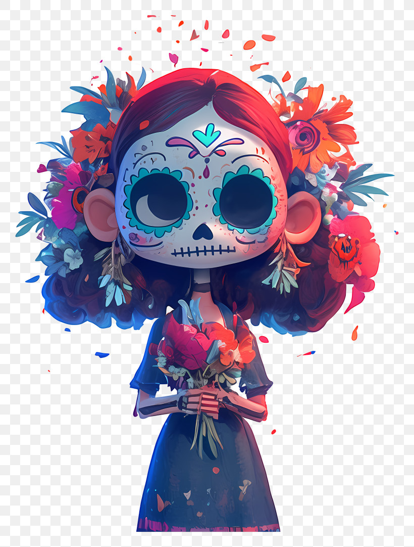 Day Of The Dead Cartoon - Day Of The Dead Girl With Floral Makeup PNG