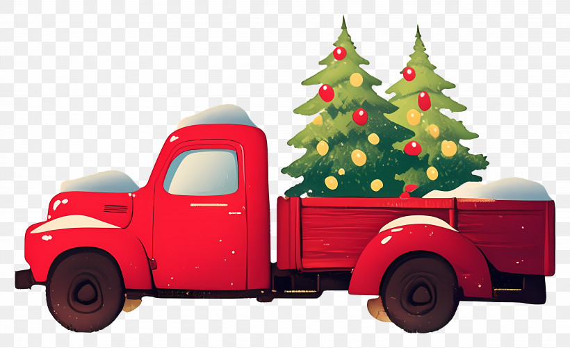 Christmas Tree - Red Vintage Truck With Christmas Trees In Back, PNG ...