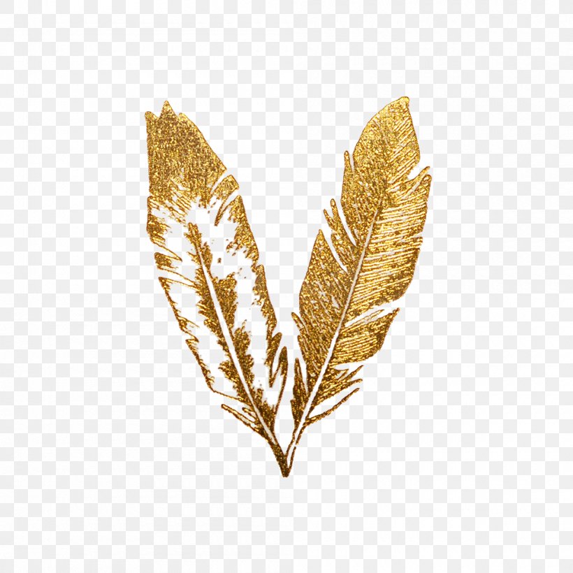 Feather Gold Flash Tattoo, PNG, 1000x1000px, Feather, Abziehtattoo, Brooch, Commodity, Flash Download Free