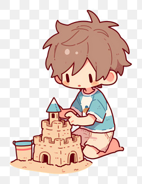 Boy Building Sandcastle PNG