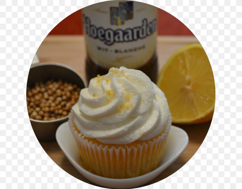 Cupcake Wheat Beer Hoegaarden Brewery Cream, PNG, 641x640px, Cupcake, Baking, Beer, Buttercream, Cake Download Free