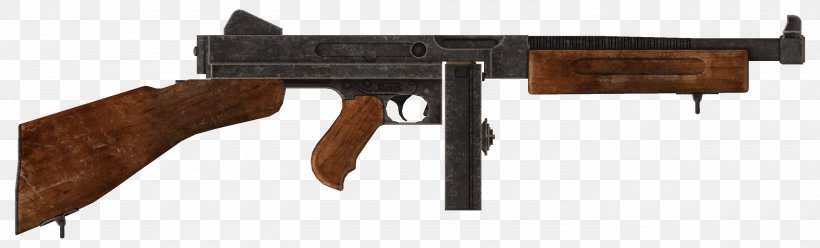Fallout: New Vegas Thompson Submachine Gun .45 ACP Weapon, PNG, 2800x850px, Watercolor, Cartoon, Flower, Frame, Heart Download Free