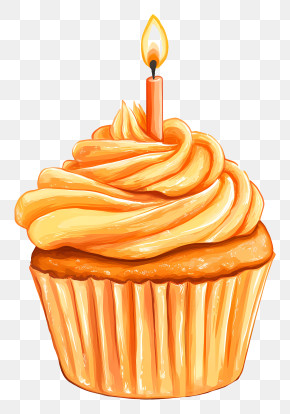 Orange Cupcake - Cupcake With Candle Illustration PNG