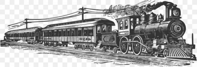 Rail Transport Train Old-Time Transportation Steam Locomotive Clip Art, PNG, 2000x682px, Rail Transport, Auto Part, Black And White, Diesel Locomotive, Express Train Download Free