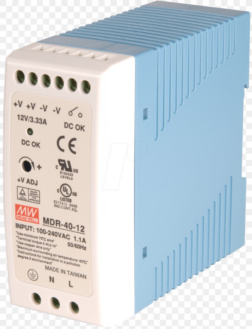 Power Supply Unit Power Converters MEAN WELL Enterprises Co., Ltd. Switched-mode Power Supply MDR-60-24 Mean Well, PNG, 1195x1560px, Power Supply Unit, Alternating Current, Ampere, Computer Component, Direct Current Download Free