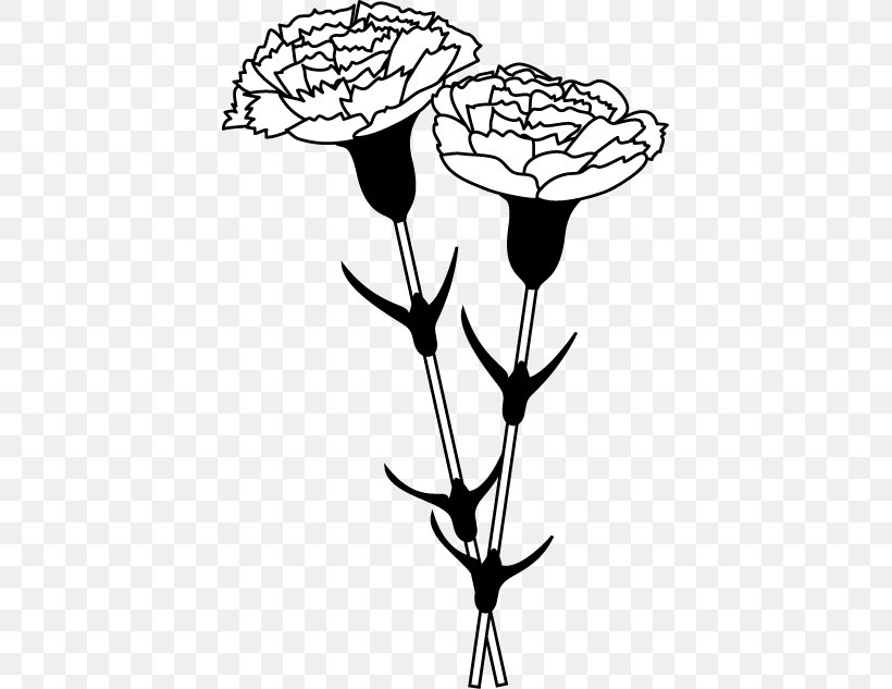 Black And White Carnation Monochrome Painting Clip Art, PNG, 411x633px, Black And White, Artwork, Branch, Carnation, Champagne Stemware Download Free