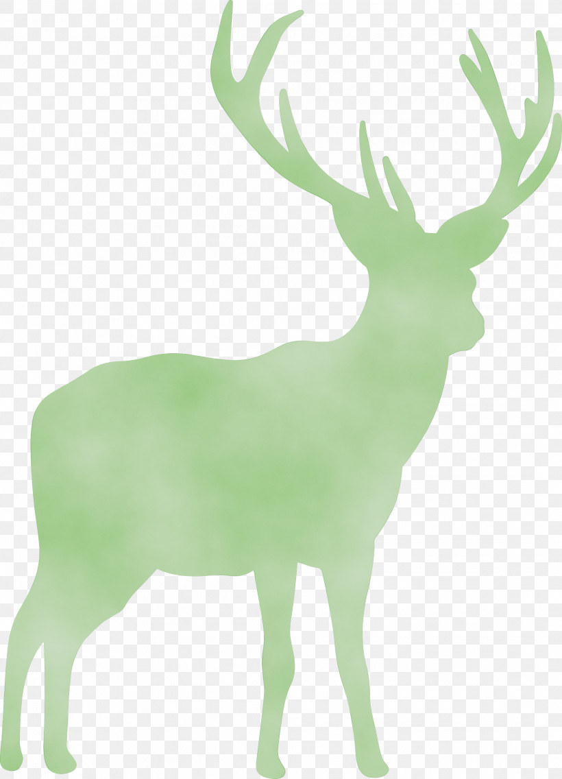 Reindeer, PNG, 2136x2961px, Watercolor, Antler, Elk, Green, Paint Download Free
