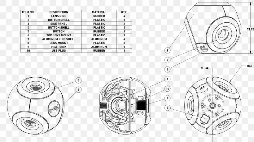 Bubl Technology Inc. Omnidirectional Camera Immersive Video, PNG, 2153x1200px, Camera, Auto Part, Black And White, Clutch Part, Diagram Download Free