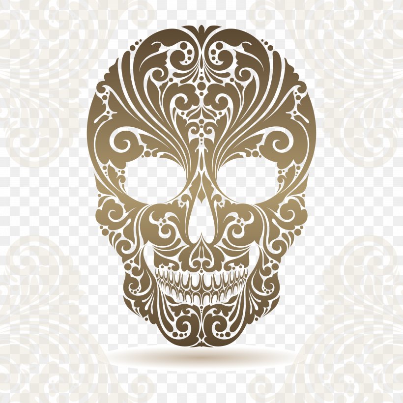 Skull Ornament Illustration, PNG, 4000x4000px, Skull, Art, Bone, Decorative Arts, Motif Download Free