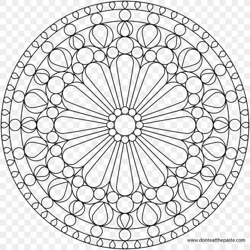Rose Window Stained Glass Coloring Book Mandala, PNG, 1080x1080px, Window, Adult, Area, Black And White, Book Download Free