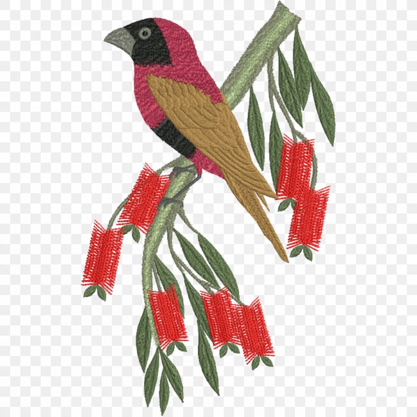 Bird Parrot Machine Embroidery Pattern, PNG, 1000x1000px, Bird, Beak, Branch, Cardinal, Embroidery Download Free