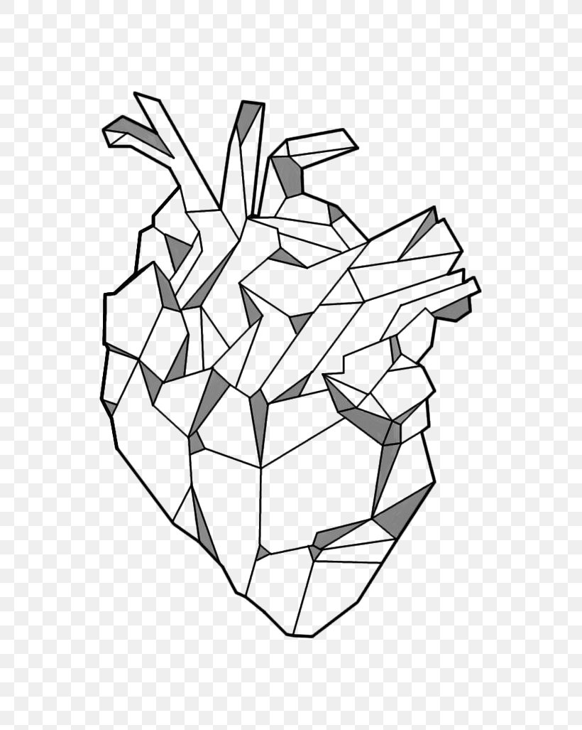 Drawing Geometry Paper Heart Shape, PNG, 736x1027px, Drawing, Art, Blackandwhite, Coloring Book, Finger Download Free