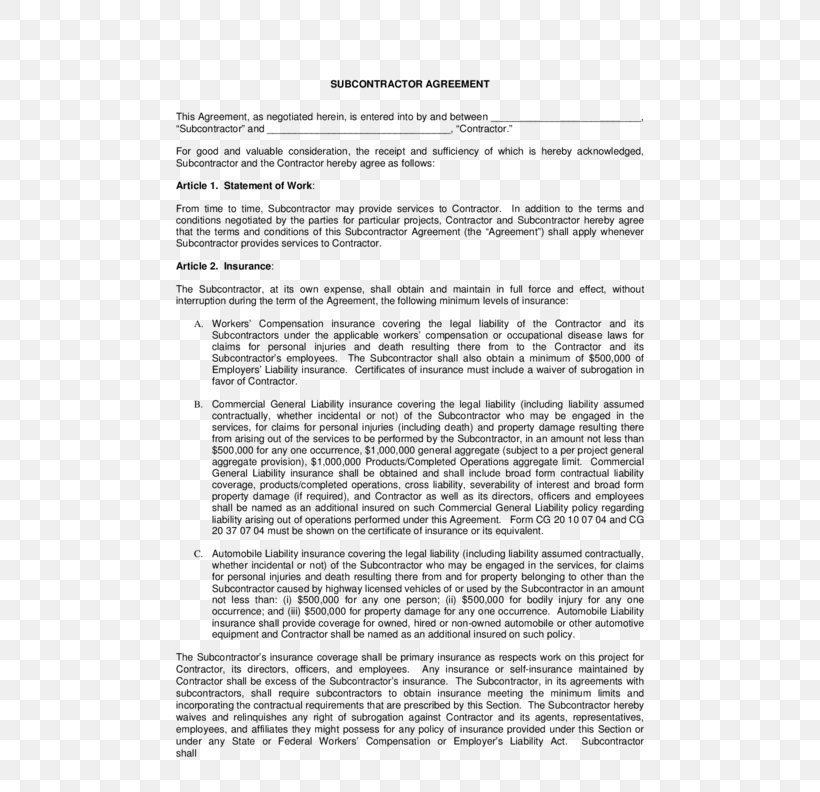 Subcontractor Business Non-compete Clause General Contractor, PNG, 612x792px, Subcontractor, Architectural Engineering, Area, Business, Construction Contract Download Free