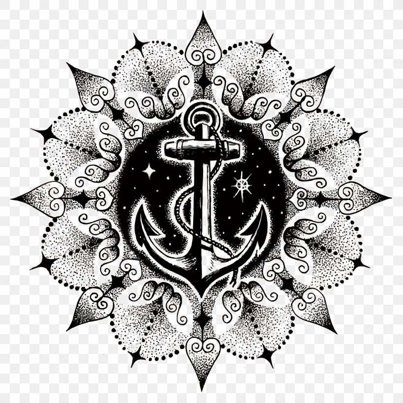 Anchor Tattoo Mandala Symbol Ship, PNG, 1500x1500px, Anchor, Black And White, Drawing, Idea, Illustration Download Free