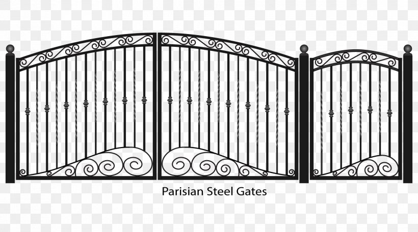 Fence Gate Wrought Iron, PNG, 1960x1090px, Fence, Black And White, Door, Gate, Home Fencing Download Free