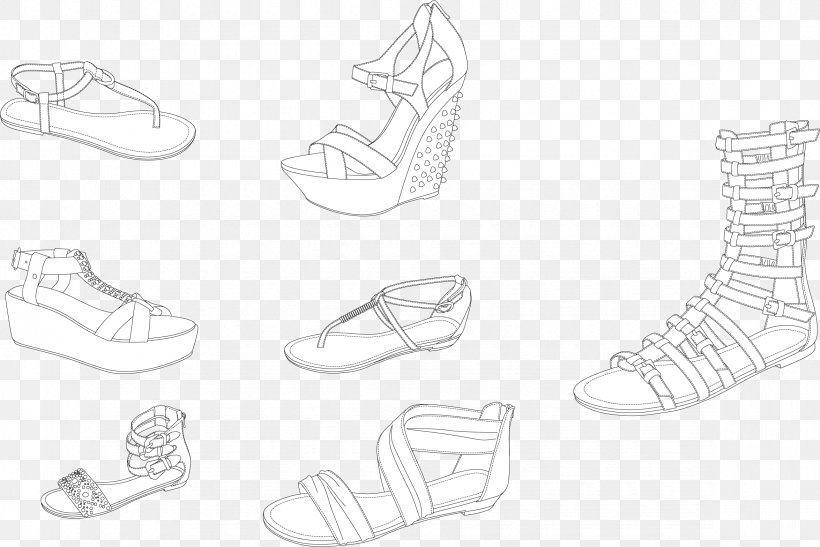 Sandal Shoe, PNG, 2350x1568px, Sandal, Advertising, Area, Black And White, Brand Download Free
