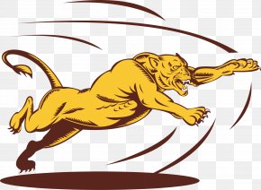 Vector Painted Leopard Jumping - Lion Cougar Big Cat Clip Art PNG