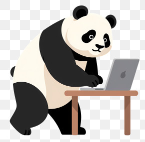 Panda Using Laptop PNG