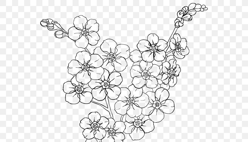 Cherry Blossom Drawing Coloring Book Cerasus Flower, PNG, 600x470px, Cherry Blossom, Area, Black, Black And White, Blossom Download Free