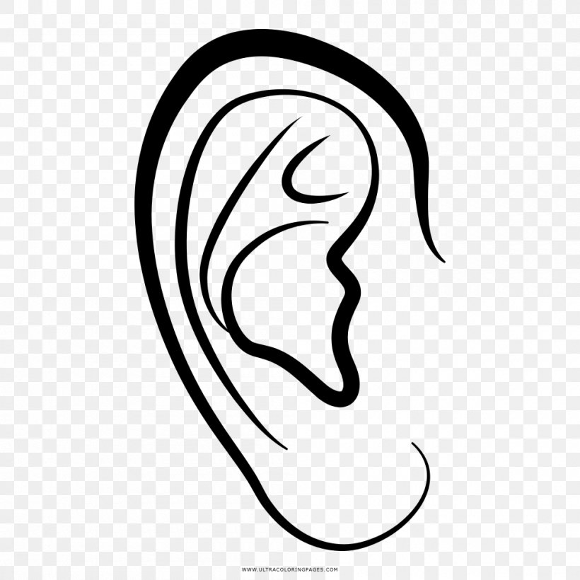 Ear Drawing Auricle Coloring Book, PNG, 1000x1000px, Watercolor, Cartoon, Flower, Frame, Heart Download Free