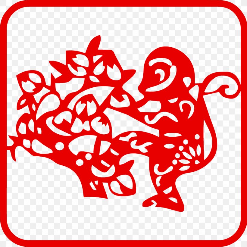 Dog Chinese Zodiac Monkey Papercutting, PNG, 1024x1024px, Watercolor, Cartoon, Flower, Frame, Heart Download Free