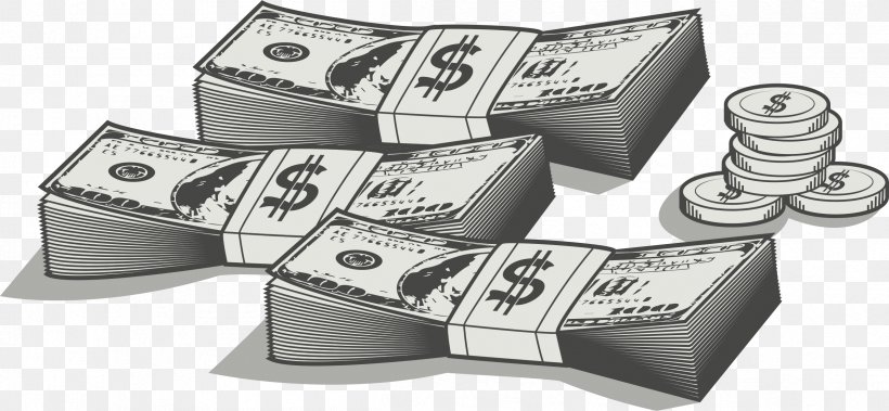 Clip Art 3 Dollar Bills United States Dollar Vector Graphics Banknote, PNG, 2399x1110px, United States Dollar, Banknote, Black And White, Cash, Coin Download Free