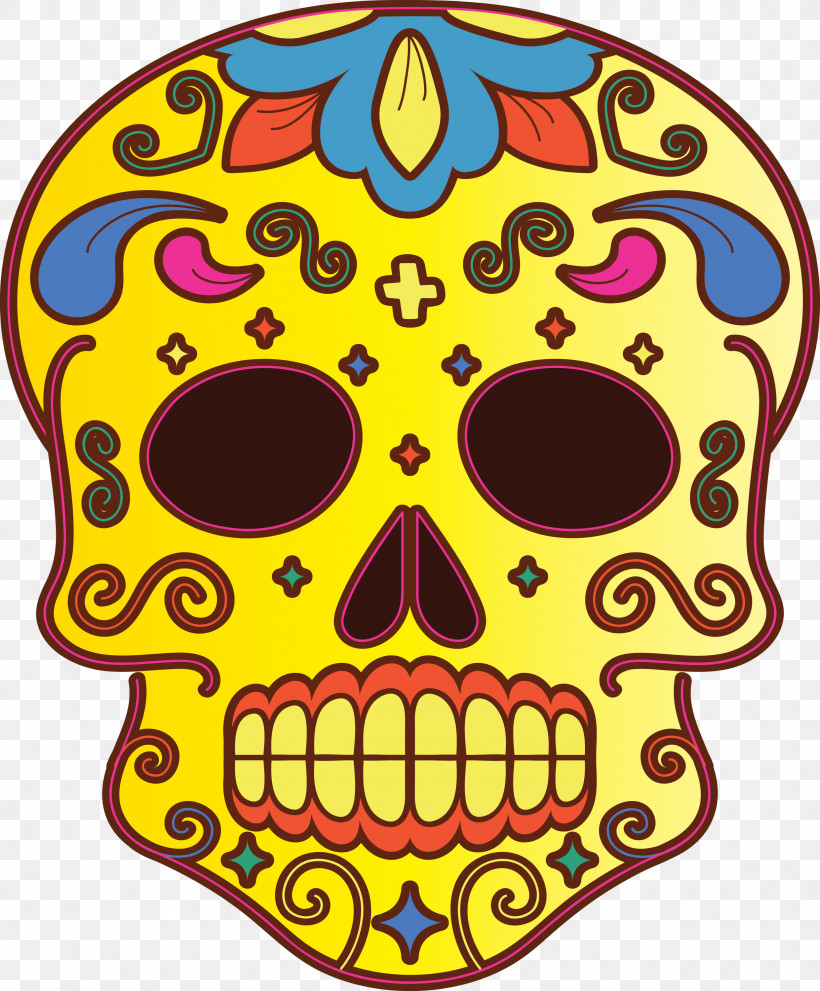 Day Of The Dead Día De Muertos Skull, PNG, 2481x3000px, Day Of The Dead, D%c3%ada De Muertos, Meter, Skull, Yellow Download Free
