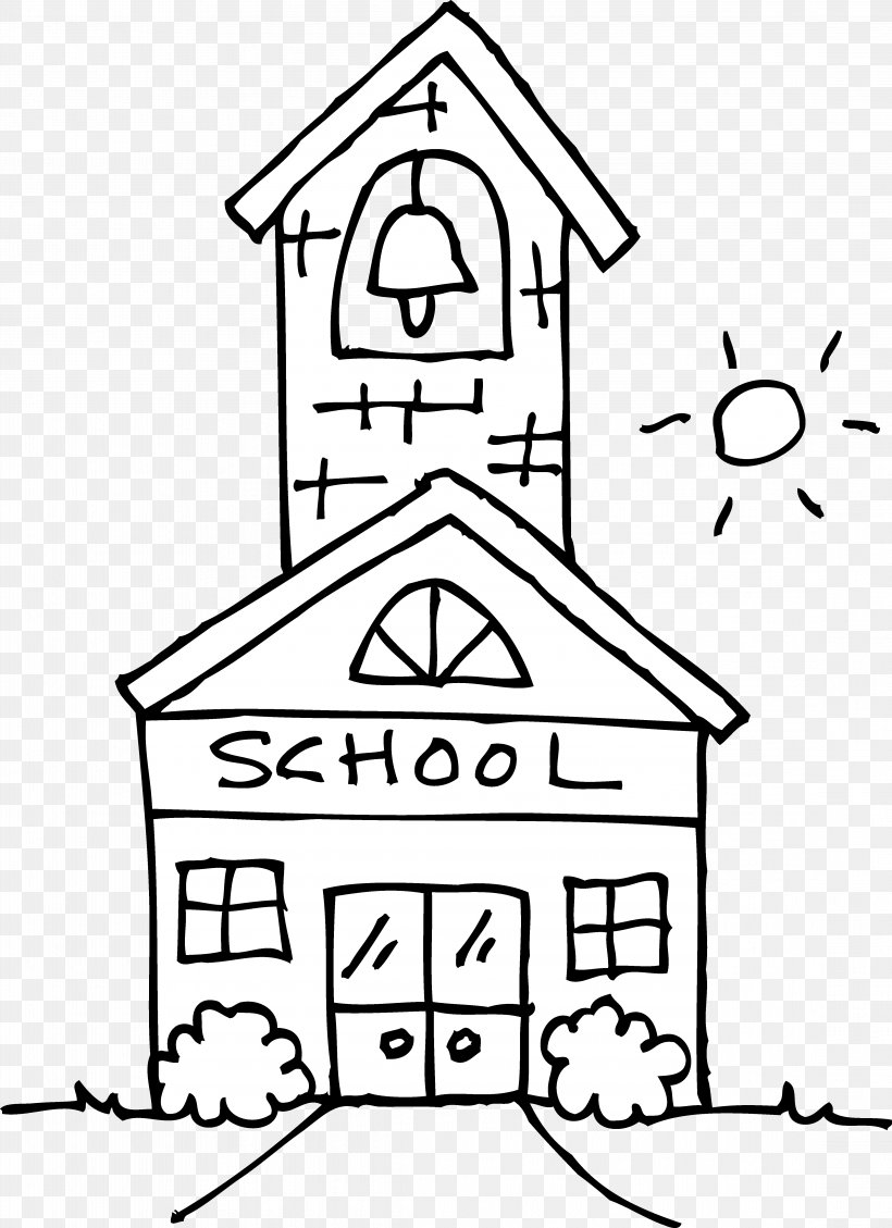 School Black And White Outline Clip Art, PNG, 4453x6136px, School, Area, Art, Black And White, Building Download Free