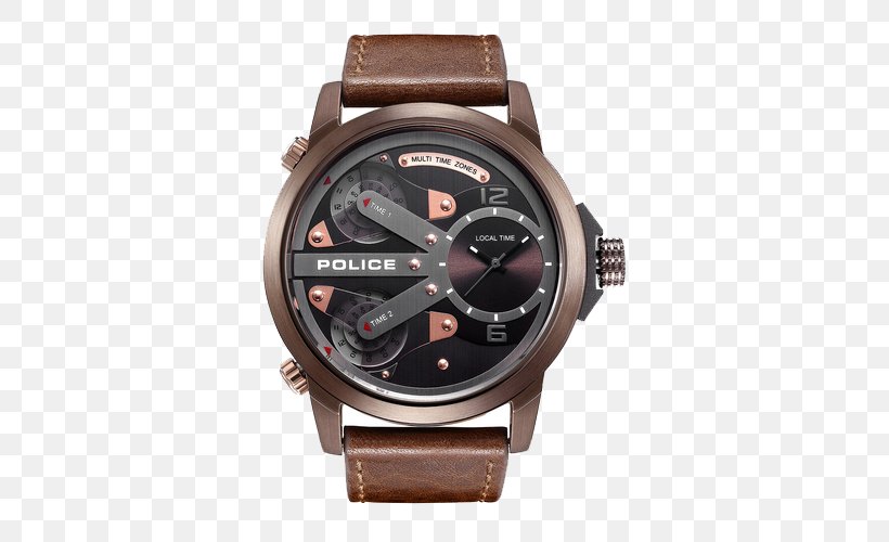 Analog Watch Police Quartz Clock Designer, PNG, 500x500px, Watch, Analog Watch, Brand, Brown, Clock Download Free