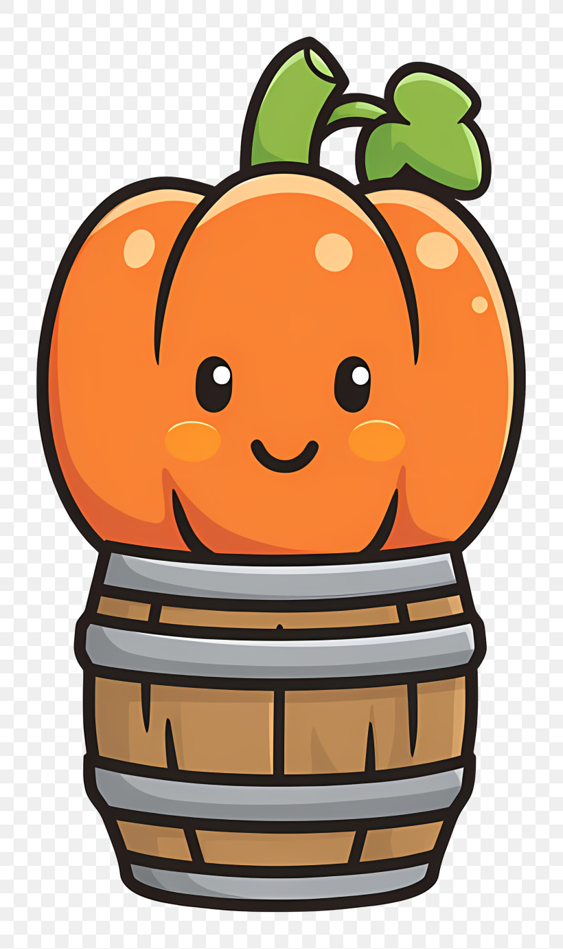 Halloween Pumpkin On Barrel - Cute Pumpkin On Wooden Barrel PNG