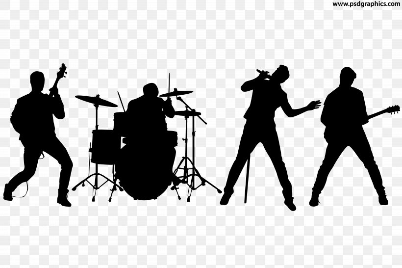 Rock Band Silhouette Musical Ensemble, PNG, 5000x3333px, Watercolor, Cartoon, Flower, Frame, Heart Download Free