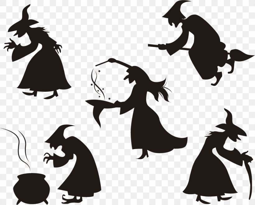 Halloween Witchcraft Silhouette Clip Art, PNG, 1106x891px, Halloween, Art, Black And White, Broom, Carnivoran Download Free