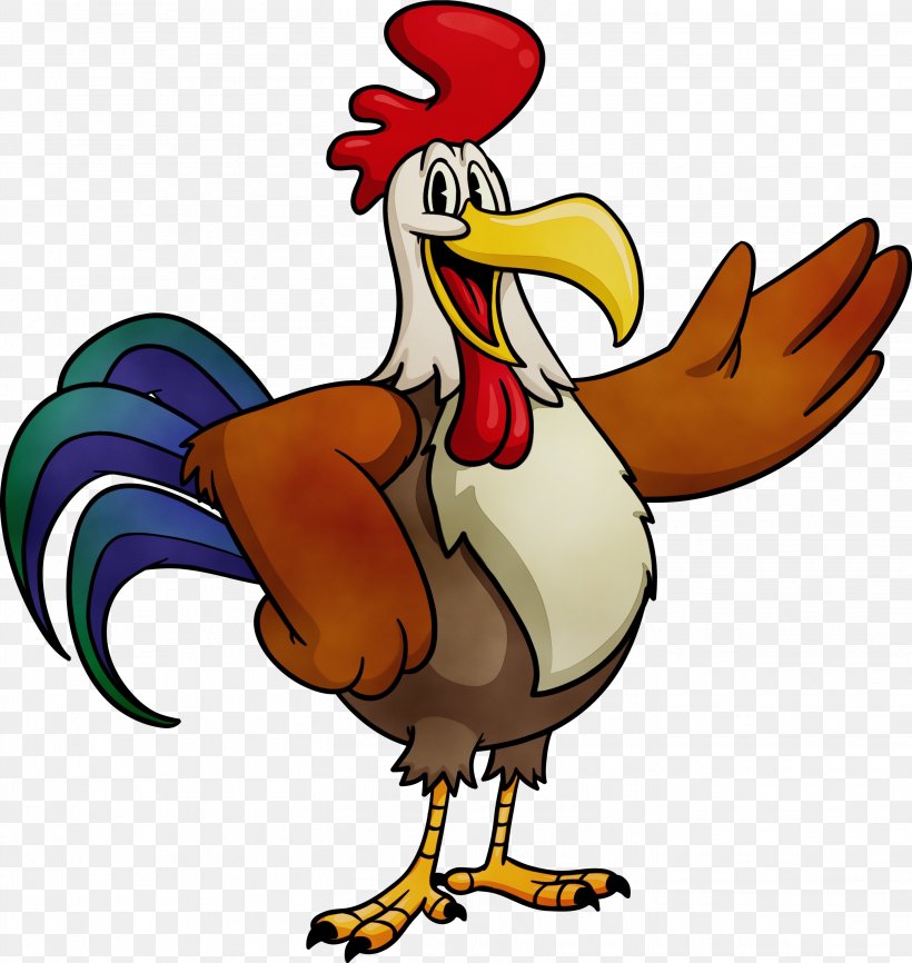 Bird Rooster Cartoon Beak Chicken, PNG, 2839x3000px, Watercolor, Beak ...