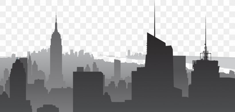 Manhattan Skyline Clip Art, PNG, 3333x1586px, Manhattan, Black And White, Building, City, Cityscape Download Free