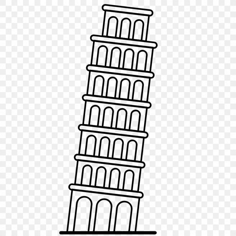 Leaning Tower Of Pisa Eiffel Tower Tower Of London Drawing, PNG, 1000x1000px, Leaning Tower Of Pisa, Area, Black, Black And White, Coloring Book Download Free