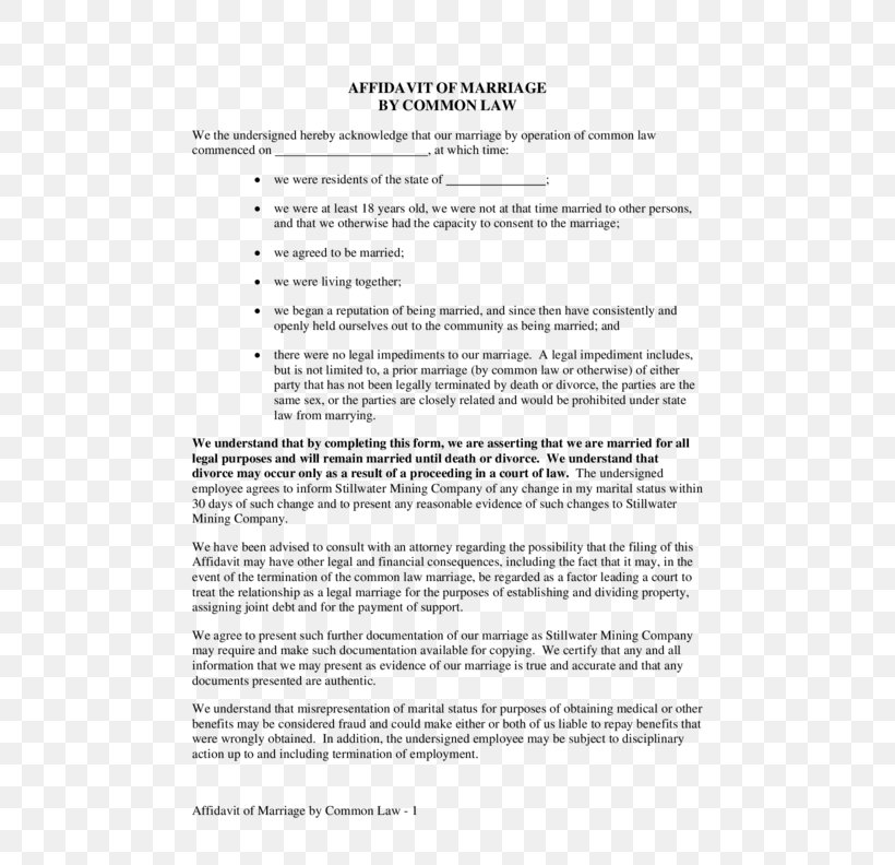 Affidavit Sworn Declaration Contract Document Marital Status, PNG, 612x792px, Affidavit, Affirmation, Area, Common Law, Commonlaw Marriage Download Free