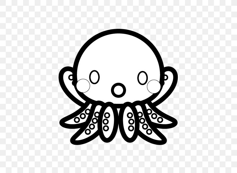 Black And White Octopus Coloring Book Clip Art Illustration, PNG, 600x600px, Black And White, Animal, Area, Black, Black M Download Free
