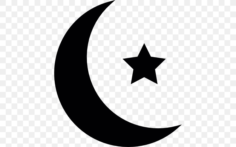 Star And Crescent Moon Symbols Of Islam, PNG, 512x512px, Star And Crescent, Black And White, Crescent, Islam, Lunar Phase Download Free