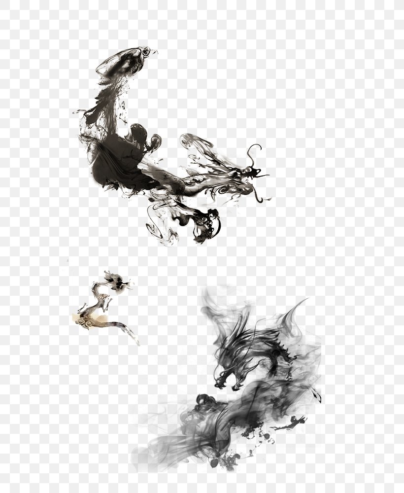 Chinese Dragon Ink Wash Painting, PNG, 700x1000px, Chinese Dragon, Art, Artwork, Bird, Black And White Download Free