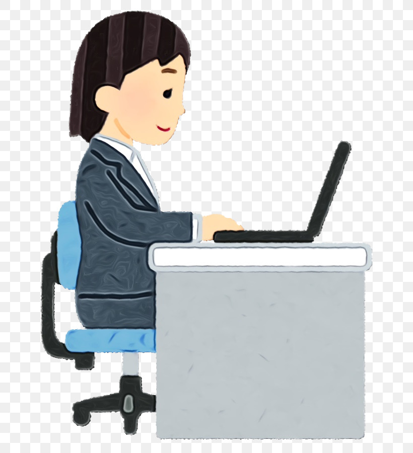 Cartoon Sitting Job Desk Furniture, PNG, 780x900px, Watercolor, Cartoon, Computer Desk, Desk, Employment Download Free