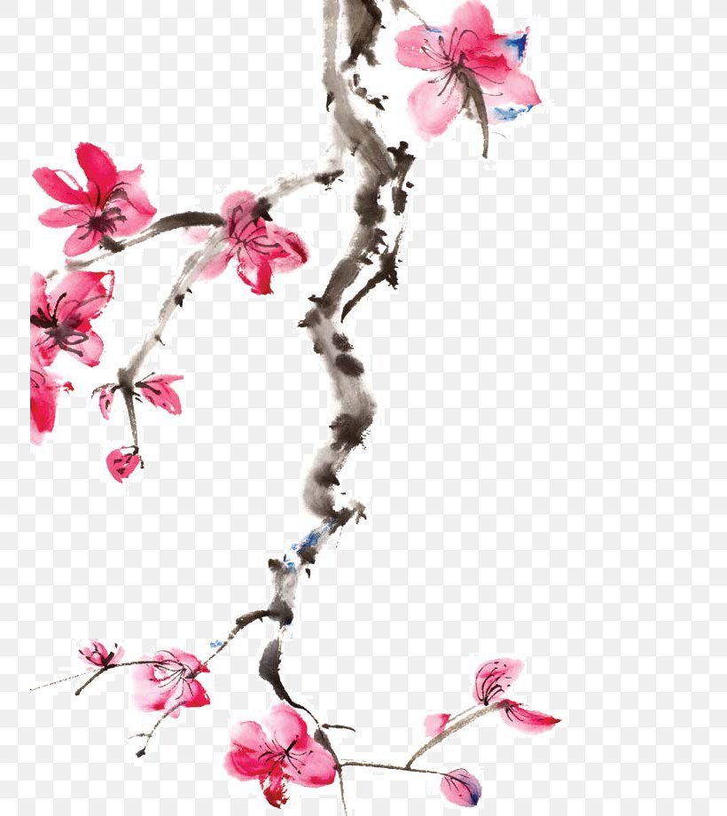 Japan Cherry Blossom Ink Wash Painting, PNG, 751x920px, Japan, Art, Blossom, Branch, Cherry Blossom Download Free