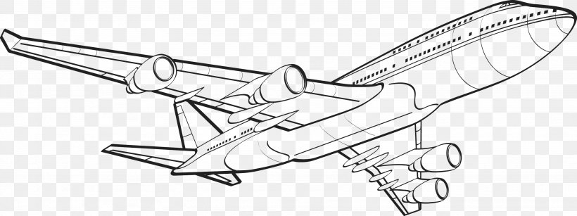 Airplane Drawing Flight Line Art Clip Art, PNG, 3072x1151px, Airplane, Art, Artwork, Auto Part, Black And White Download Free