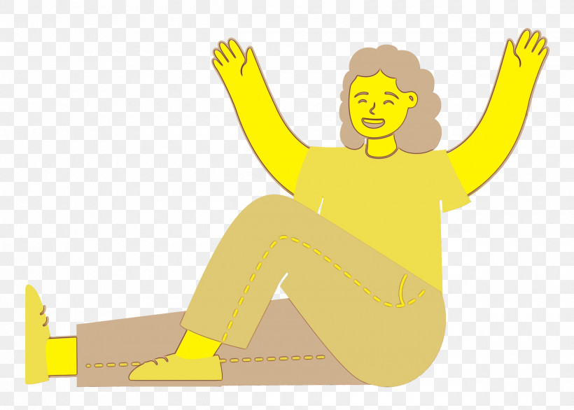 Cartoon Yellow Happiness Behavior Meter, PNG, 2500x1787px, Sitting On Floor, Behavior, Cartoon, Girl, Happiness Download Free